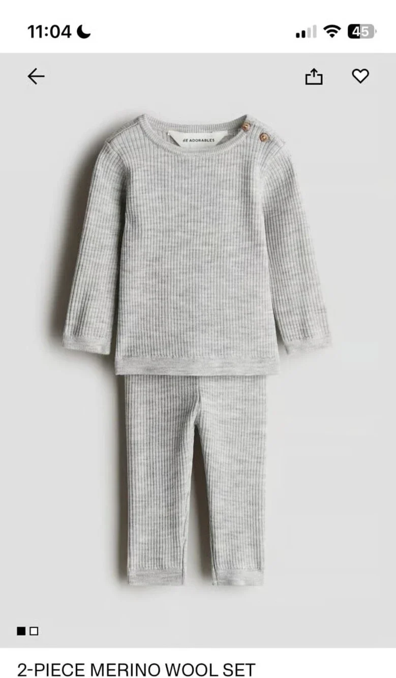 H&M Merino Wool 4-6mo Gray 2pc Set Sweater Leggings Baby Boy Girl Gender Neutral